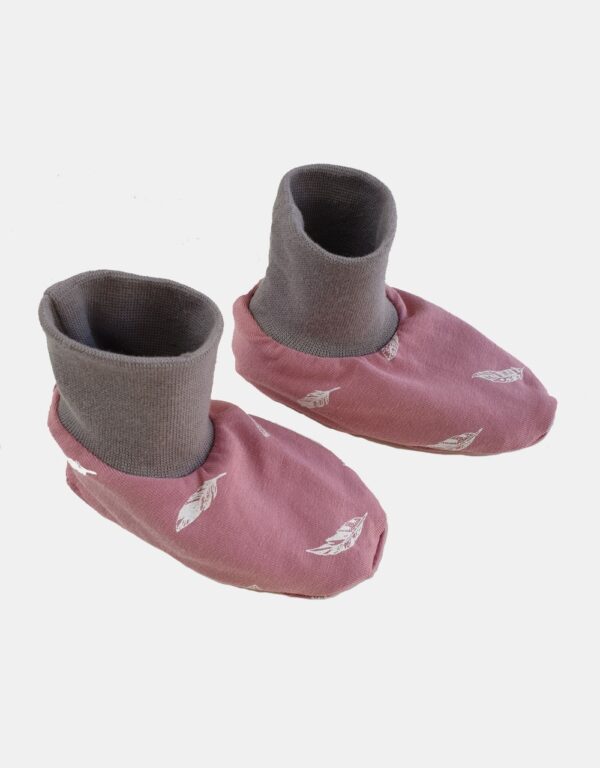 Baby-Schuhe altrosa mit Feder, gefüttert mit Nicki oder Teddy