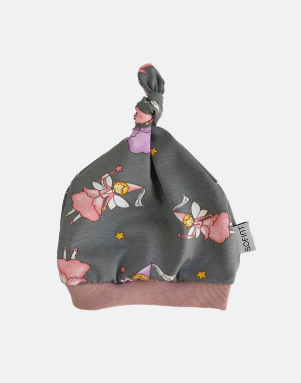 Babymütze grau mit Fee / Prinzessin Babymütze grau mit Fee / Prinzessin