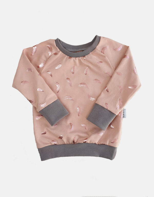 Langarm-Shirt zart kupfer-rosé mit glänzenden Federn