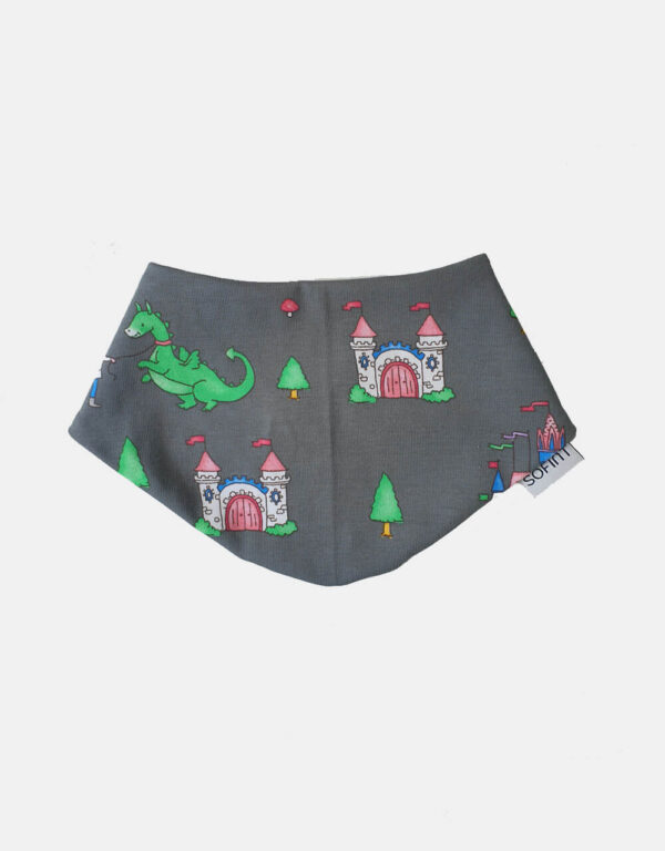 Dreieck-Tuch grau mit Drachen und Ritter, hellgrau Dreieck-Tuch grau mit Drachen und Ritter, hellgrau