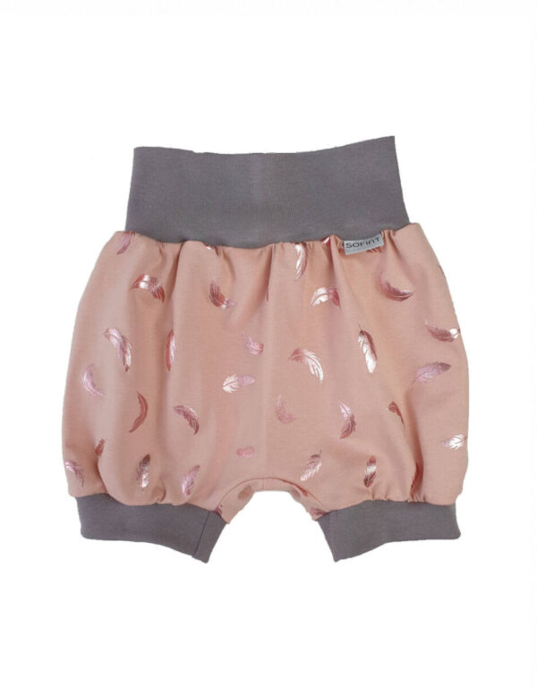 Kurze Hose zart kupfer-rosé mit glänzenden Federn