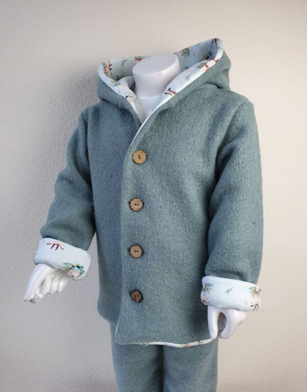 Walkjacke mintgrün, Sweat hellblau mit Waschbär, Pinguin, Reh und Bär Walkjacke mintgrün, Sweat hellblau mit Waschbär, Pinguin, Reh und Bär