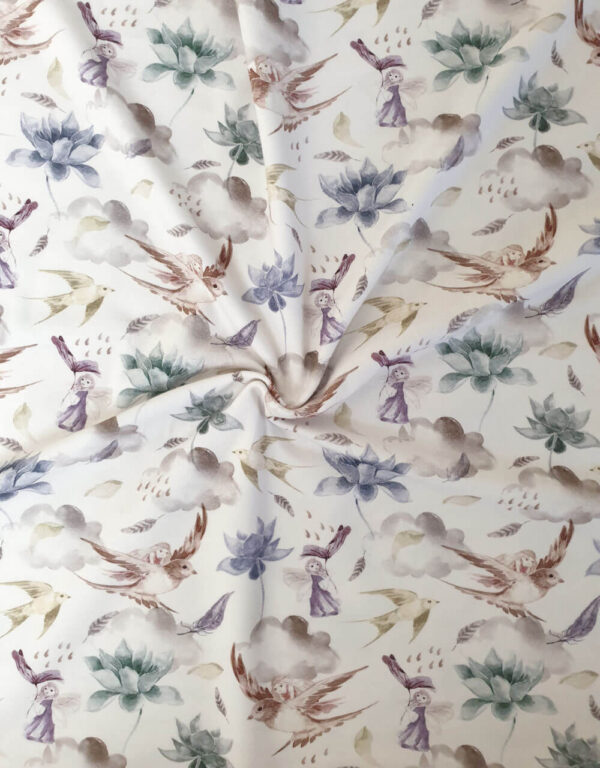 #J059 Bio-Jersey weiß mit Fee und Vogel #J059 Bio-Jersey weiß mit Fee und Vogel