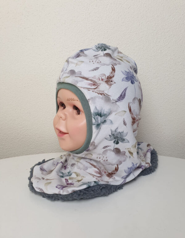 Schlupfmütze Bio-Jersey weiß mit Fee und Vogel Schlupfmütze Bio-Jersey weiß mit Fee und Vogel