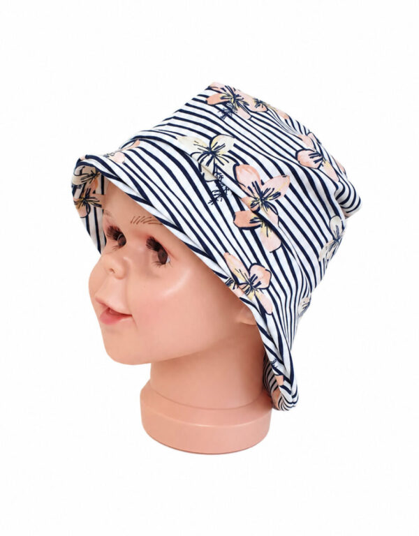 Sonnenhut weiß gestreift mit Blumen Sonnenhut weiß gestreift mit Blumen