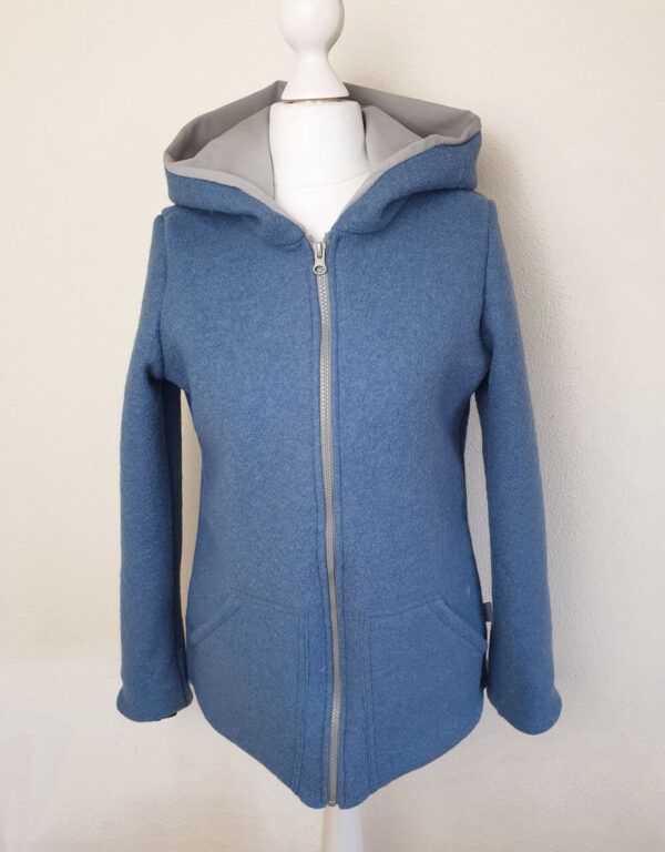Damenjacke aus Walk blau, hellgrau (tailliert) Damenjacke aus Walk blau, hellgrau (tailliert)