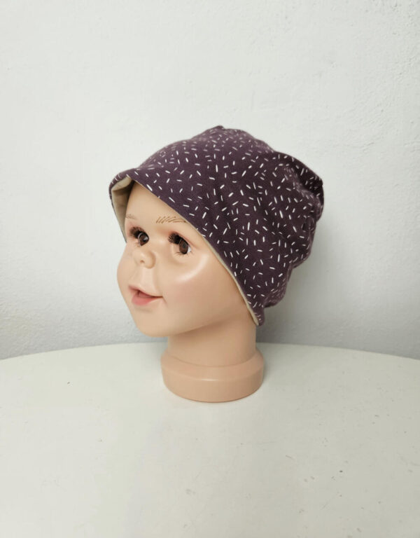 Wendemütze Jersey mauve mit Strichen Wendemütze Jersey mauve mit Strichen