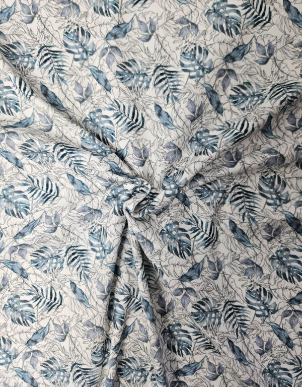 #J083 Bio-Jersey weiß mit blauen Blättern #J083 Bio-Jersey weiß mit blauen Blättern