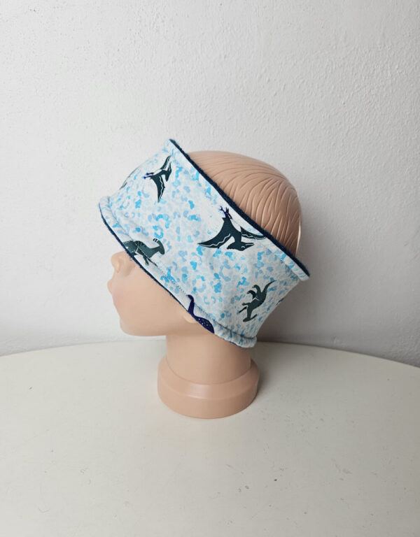 Stirnband aus Jersey blau gesprenkelt mit Dinos