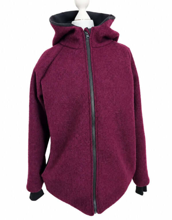 Damenjacke aus Walk purpur, Alpenfleece dunkelgrau